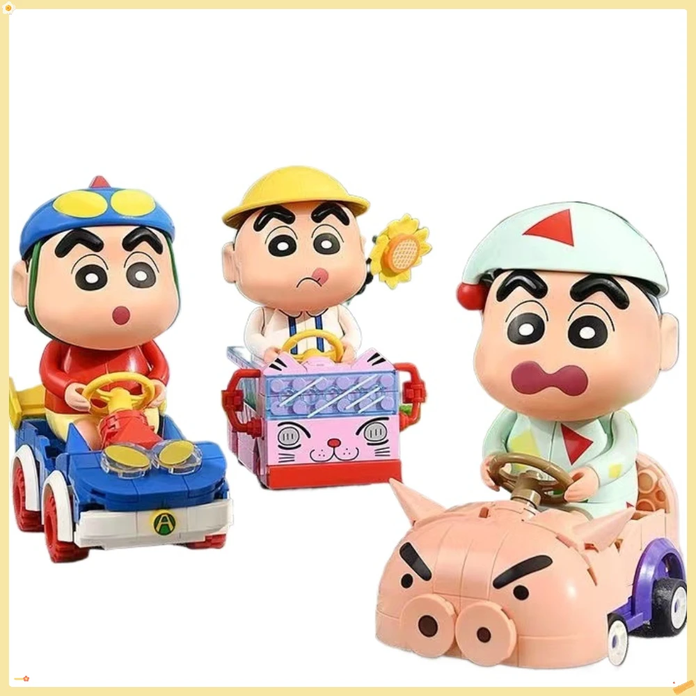 Keeppley Crayon Shin Chan Series Mini School Bus Nohara Shinnosuke Assemble Building Block Model Toys Desktop Decoration Gift