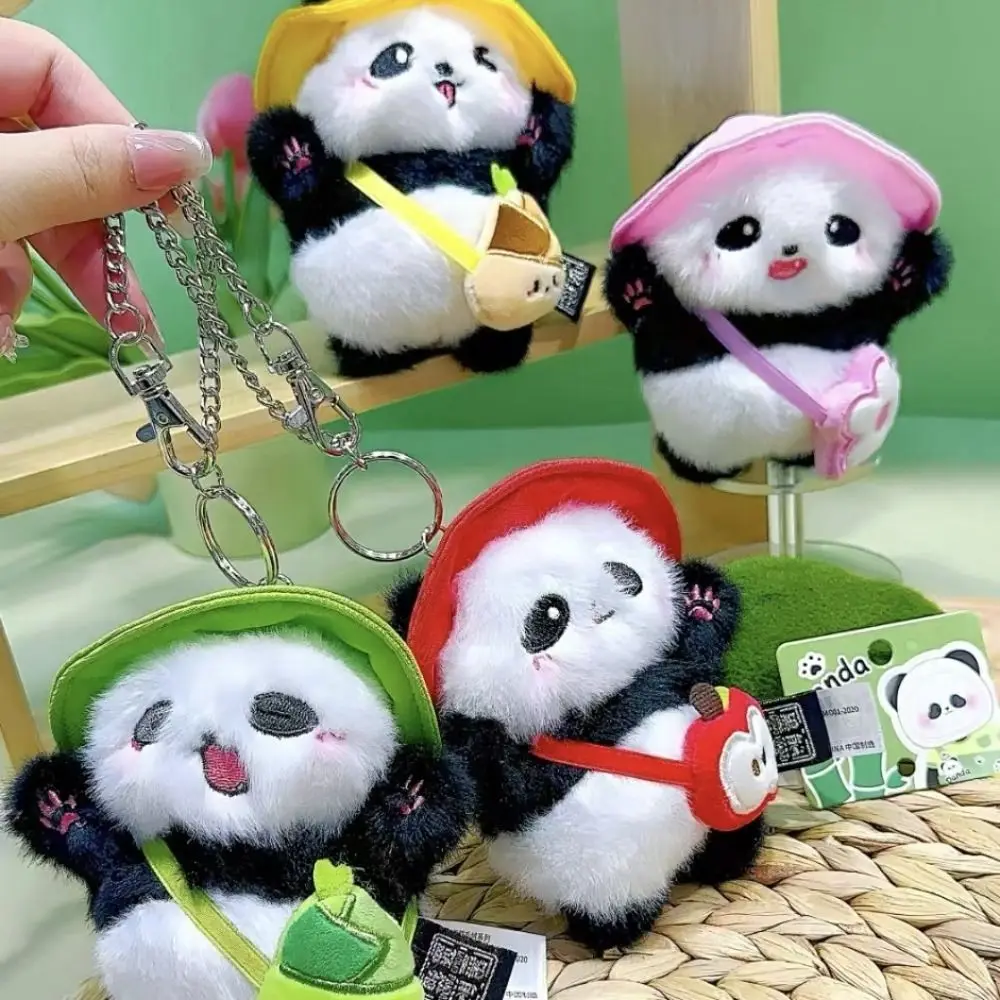 Key Ring Candy Color Plush Panda Pendant Plush Doll Cartoon Panda Plush Keychain Creative with Bag Birthday Gifts