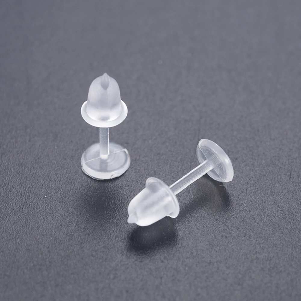 100pcs Invisible Plastic Soft Silicone Rubber Earring Base Pins Stud Earring Piercing Retainer for DIY Earring Findings