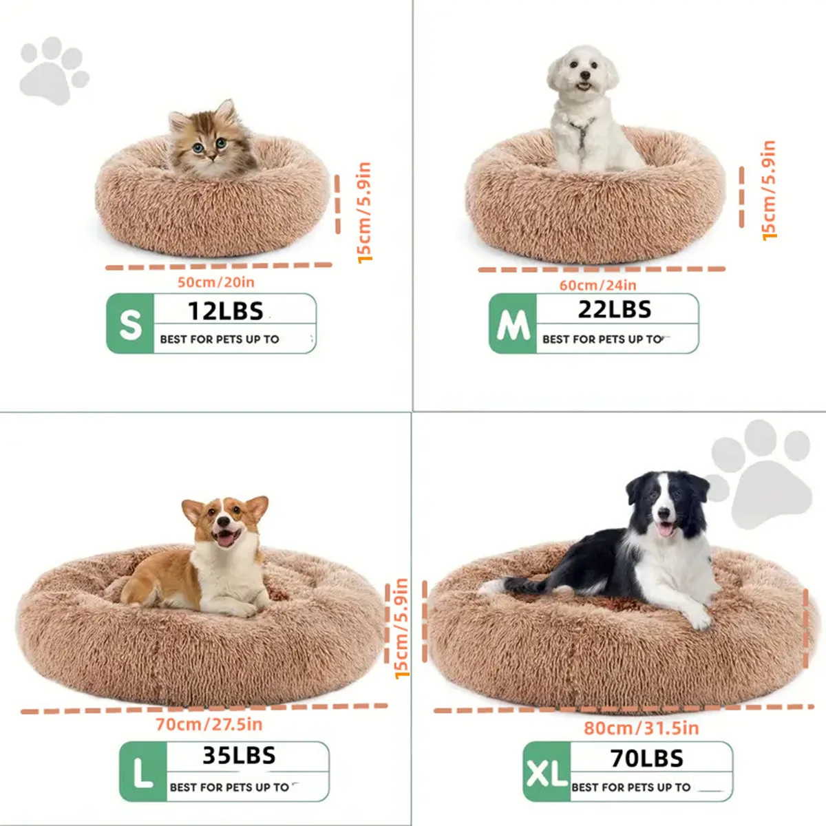 سرير كلب فائق النعومة - مريح ومريح وقابل للغسل في الغسالة، تصميم دائري غير قابل للانزلاق للصدر الكبير والمتوسط والصغير والغاية