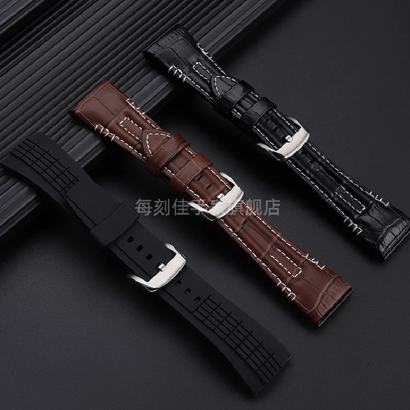 26mm Genuine Cowhide Strap for SEIKO VELATURA/SRH Series SPC007 SPC007J1 SRH013 Silicone Watch Bracelet Watchband with Tools