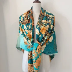 Luxe Pure Zijden Sjaal Vrouwen Grote Sjaals Stola Boomprint Vierkante Sjaals Echarpes Foulards Femme Wrap Bandana 'S 130*130Cm