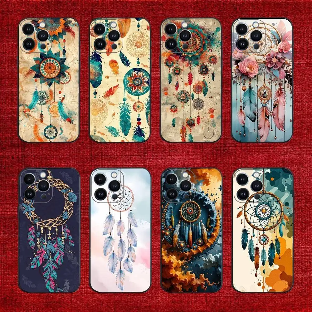 

Dreamcatcher Feather Phone Case For iPhone 16e,16,15,14,13,12,11,Pro,X,XS,Max,XR,Plus,Mini Soft Black Cover