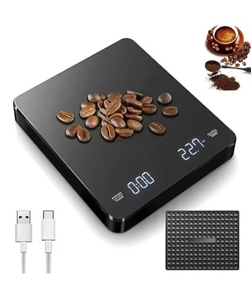 

1 комплект электронных весов для кофе с силиконовой подушечкой, цифровые весы для кофе с таймером, светодиодный дисплей, зарядка через USB, домашнее кафе, хороший подарок