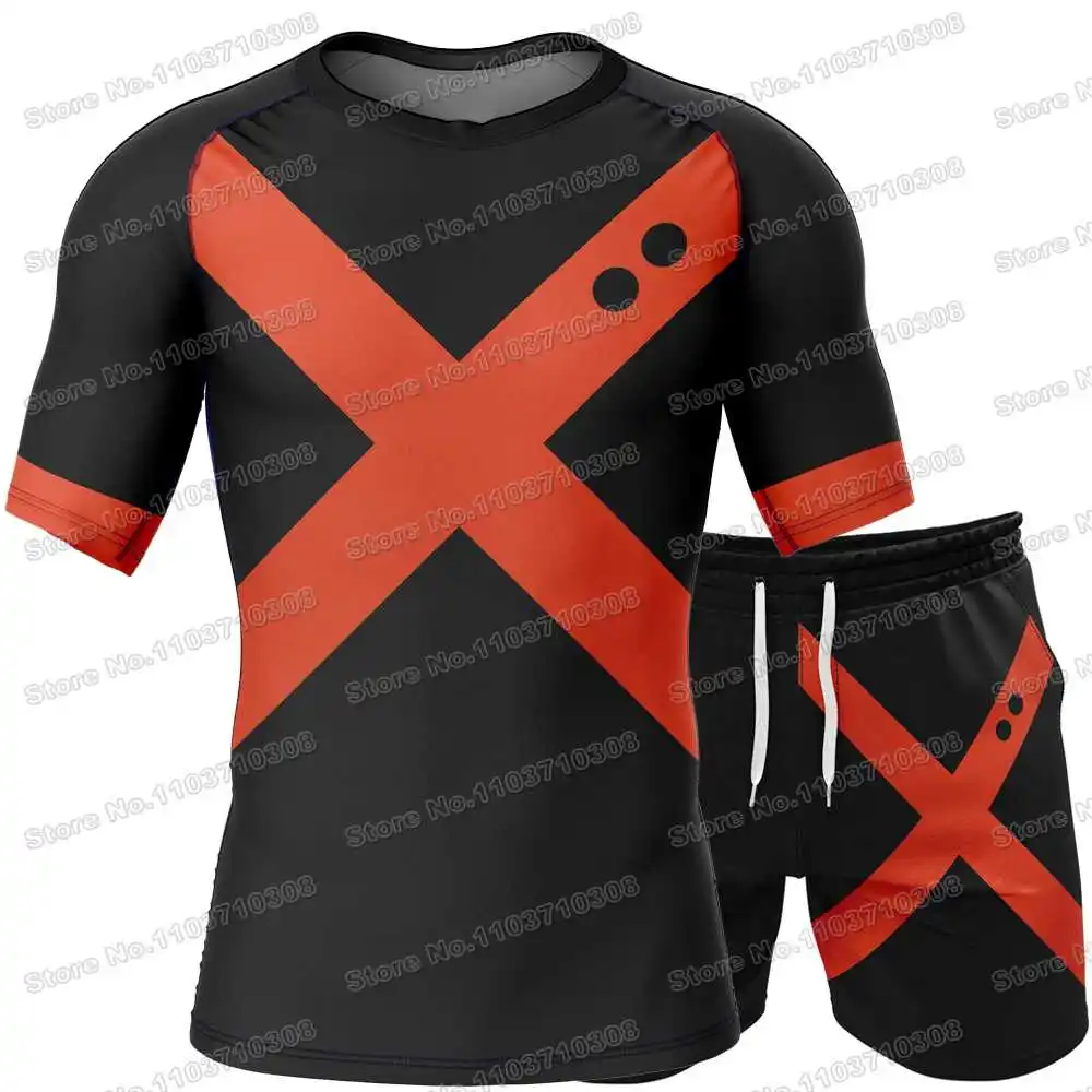 32th Popular Anime Rash Guards Surfing Beach Trousers Swimwear Diving Gym Long sleeves MMA BJJ Men Jiu Jitsu Fitness Sets