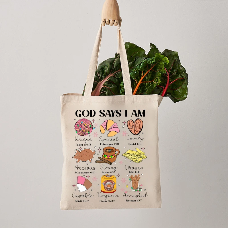 God Says I'm Strong Special Lovely Print Canvas Tote Bag Eco-friendly Women Handbag Travel Storage Clutch Luggage Organizer