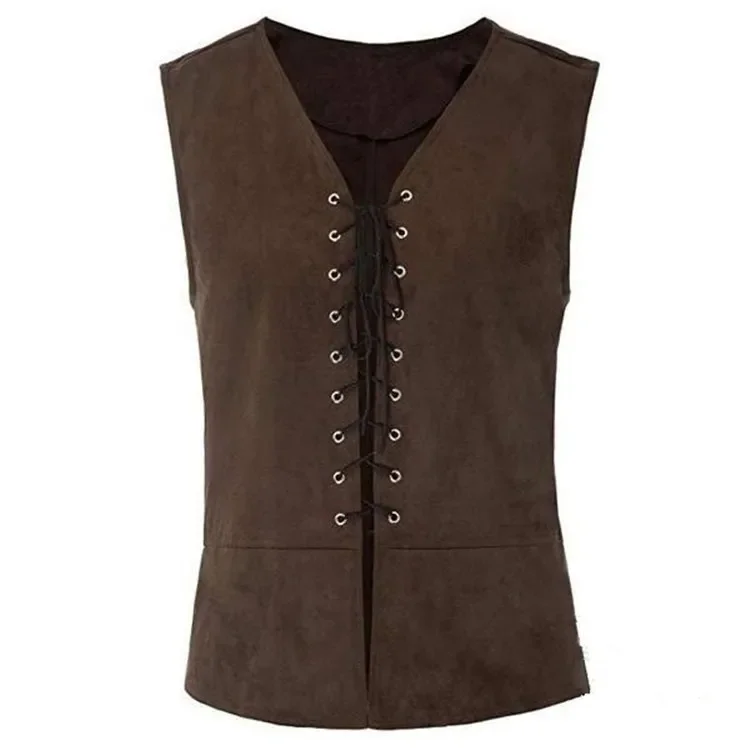 Mens Pirate Vest Viking Costume for Men Brown Steampunk Vest Black Lace up Vest Top Men Waistcoat Medieval Cosplay Accessories