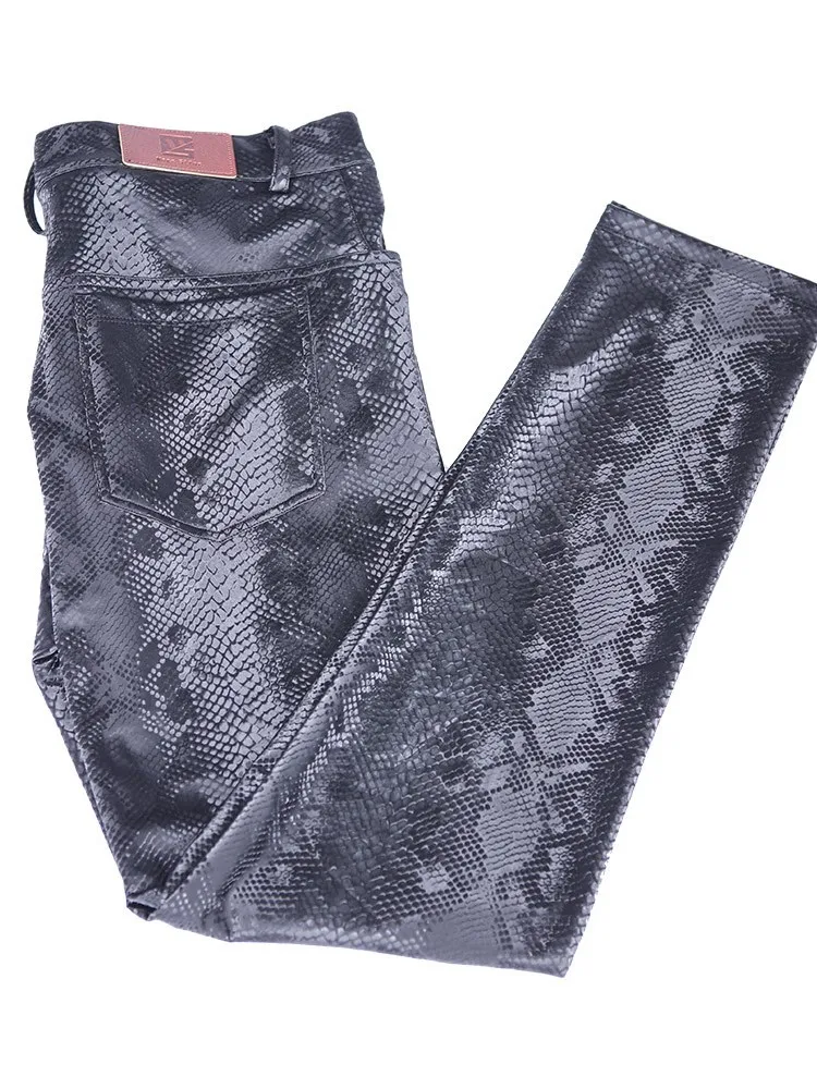 

Men's Leather Pants New Snake Pattern Print PU Leather Pants Sexy Tight Trousers Thin Pencil Pants Performance Clothing