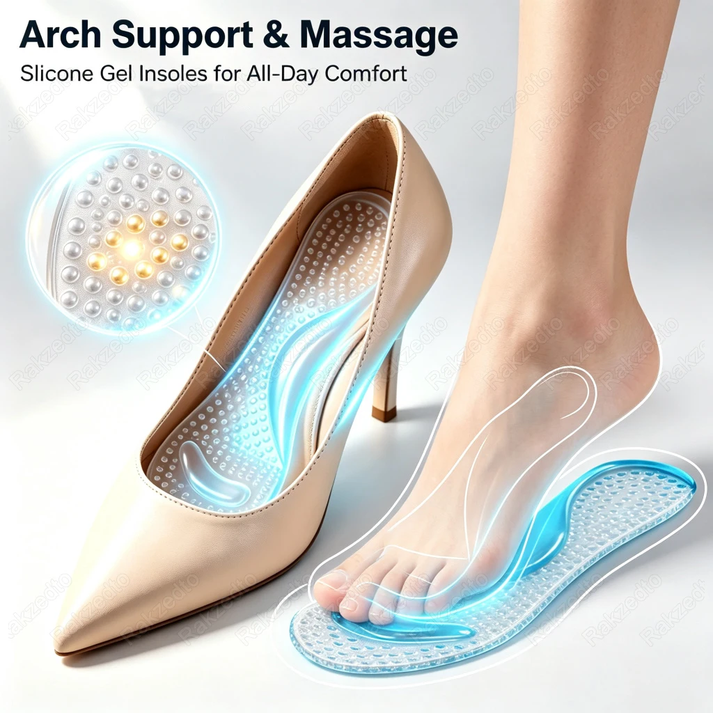 Plantillas de Silicona para Zapatos, Suela Suave con Soporte de Arco, Plantillas Ortopédicas para Tacones Altos y Botas de Trabajo, Inserciones para Mujer, Alivio de la Fatiga