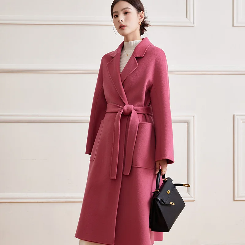 

Bathrobes double-sided cashmere coat women's autumn and winter long strap-up high-end woolen coat