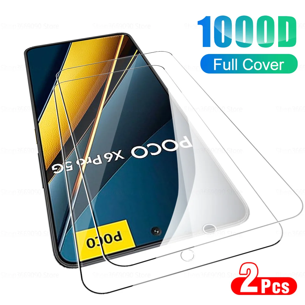 2PCS Full Cover Tempered Glass Case For Xiaomi Poco X6 Pro 5G Screen Protector Poko Little x6 x6Pro F6 Pro Protective Cover Film