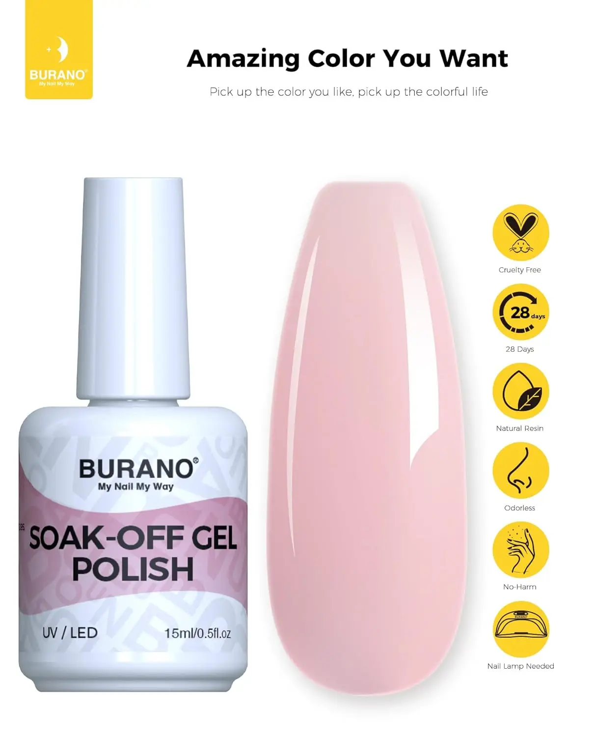 طلاء أظافر جل - ألوان جل نيون، مصباح أظافر LED بالأشعة فوق البنفسجية - 15 مل، 0.5 أونصة - وردي عاري (HK08)