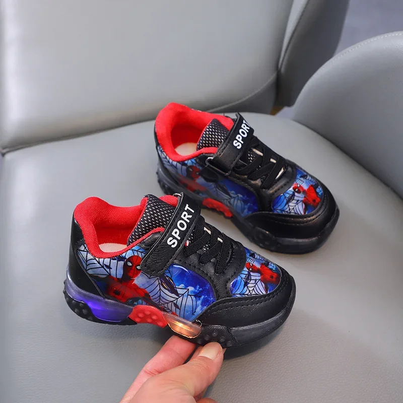 Kids Boys Led Light Shoes Cartoon Spiderman Casual Sneakers Girls Children Breathable Toddler Running Sport Spring Autumn Shoes