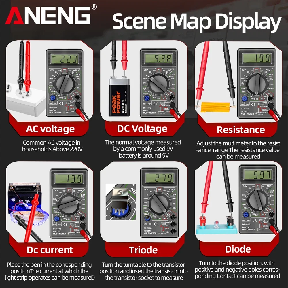 ANENG DT830B جهاز اختبار متعدد يده متعدد رقمي متعدد المهنية متعدد متر متعدد المترو أوم أدوات المعدل