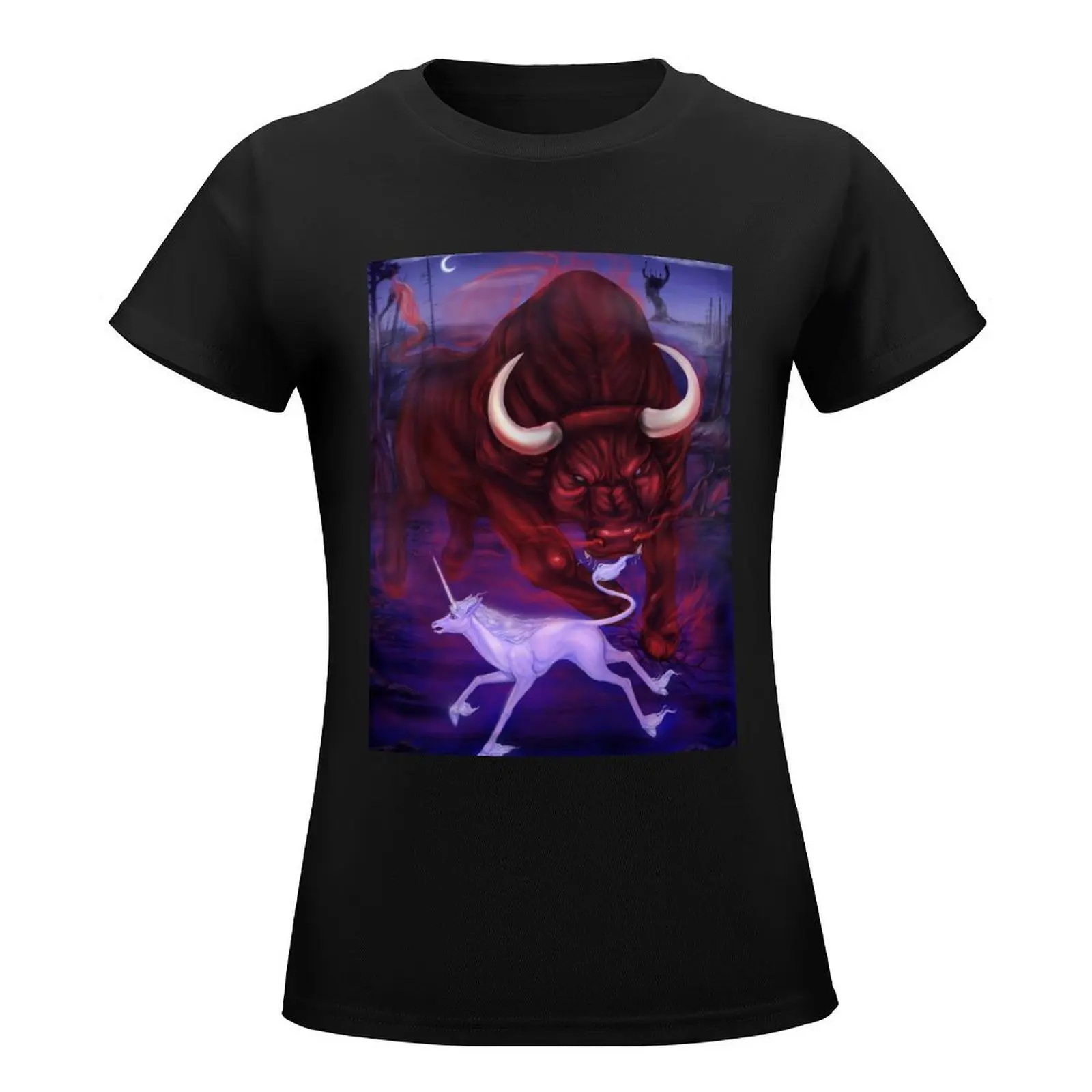 The Unicorn and the Bull T-Shirt tops plus sizes summer top Short sleeve tee Women tops