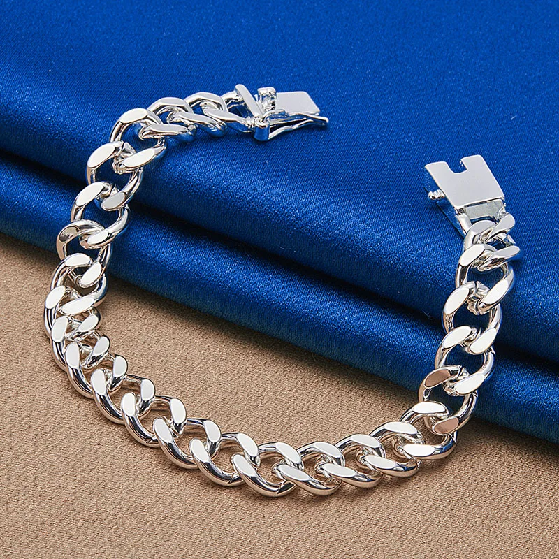 Pulsera de cadena cubana de Plata de Ley 925 de 10MM y 8 pulgadas para hombre y mujer, abalorio de moda, accesorios de joyería de regalo