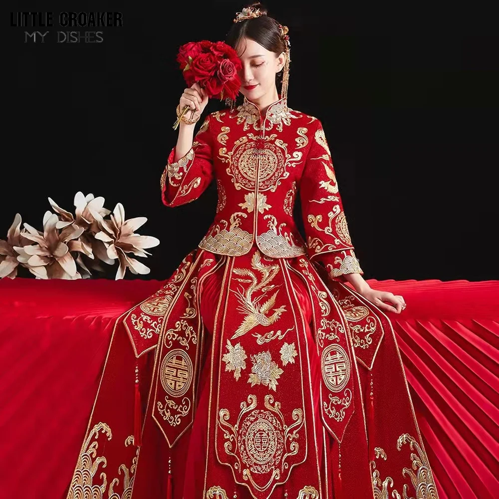 Cheongsam moderno superior + saia terno vermelho qipao longo vestido de casamento tradicional chinês estilo oriental xiuhefu vestidos