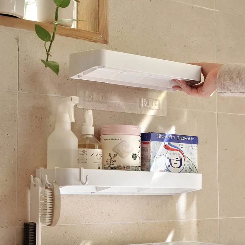 Toilet Cosmetics Shelf White Self-adhesive Bathroom Body Wash Shampoo Organization Shelves Storage Racks Storage Support Holder