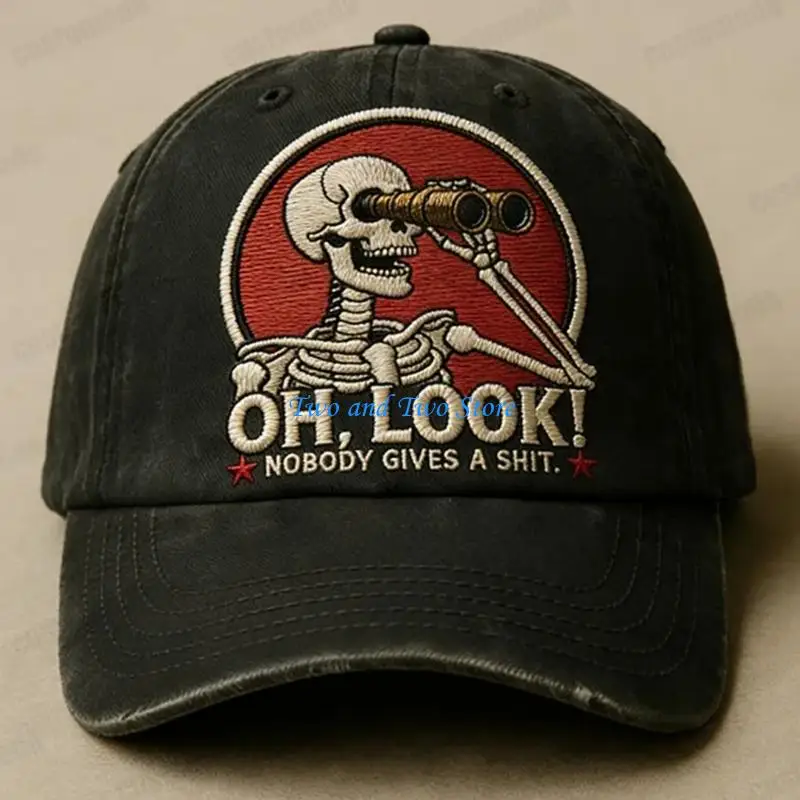 

HX6F Adjustable Baseball Cap Embroidered Letters Skeleton Design Cotton Unisex Adult
