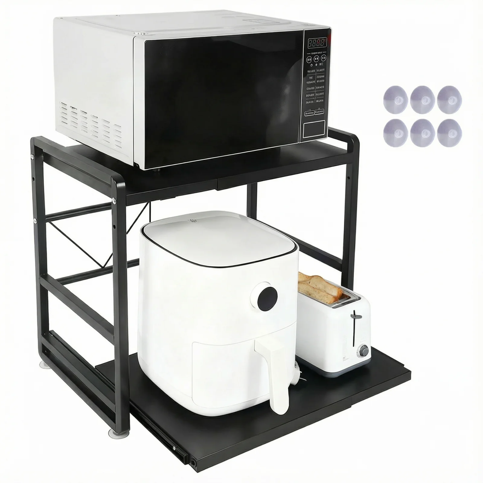 Étagère de cuisine en fer, support pour micro-ondes, étagère extensible à hauteur réglable avec ventouses de renforcement, montage facile