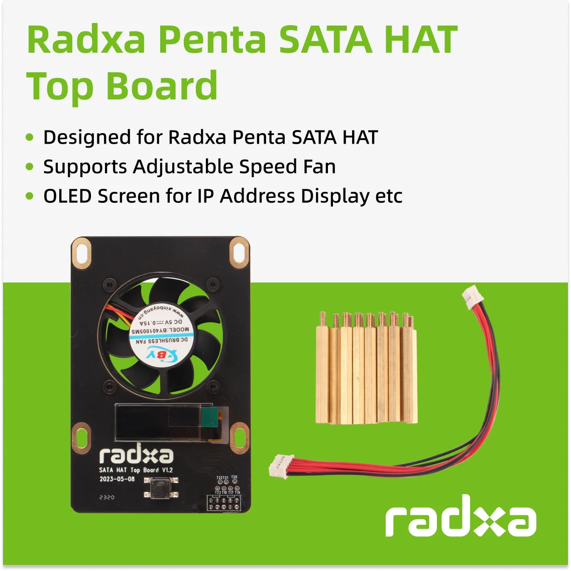 Placa superior Radxa Penta SATA HAT, projetada para Radxa Penta SATA HAT