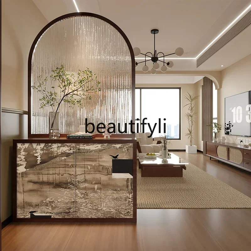 

French solid wood screen cabinet entry shoe cabinet glass screen partition living room dining room entrance locker