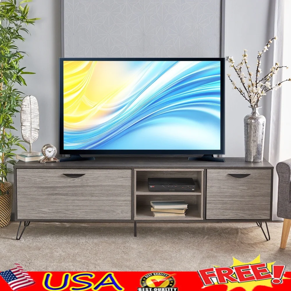 

Modern TV Stand TVs up to 79 Inches Entertainment Center with Storage Shelves Cable Management Industrial Style Grey Finish