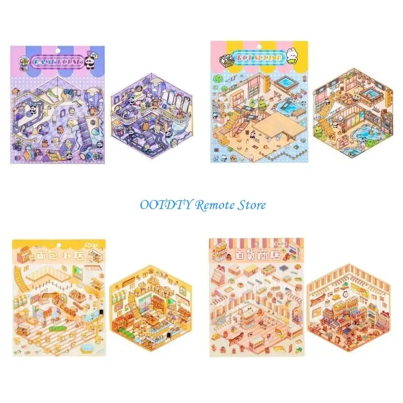 DXAB Miniature Scene Sticker Miniature Minuated Cabin Scene Scener for Scrapbooking