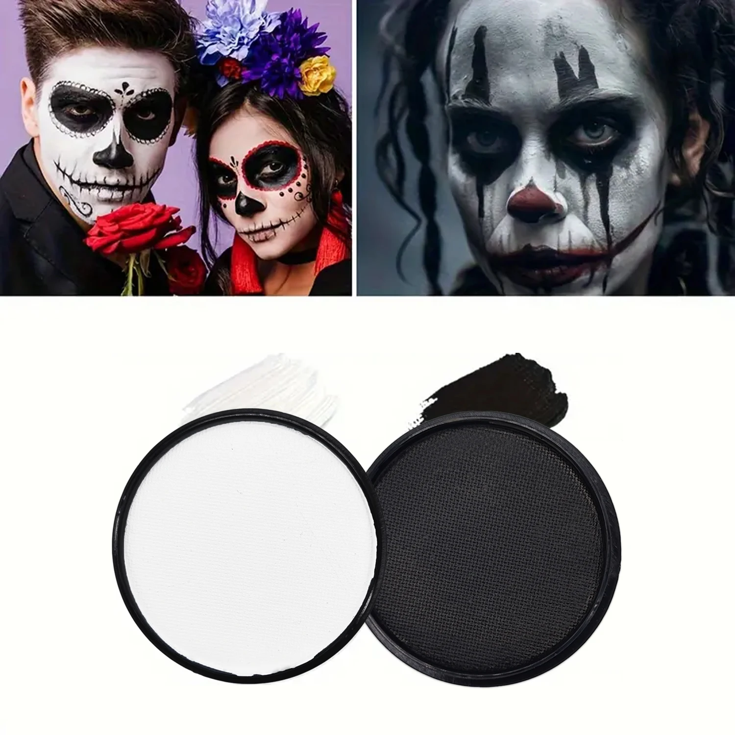 Waschbares, wasserlösliches Gesichts- und Körperbemalung in Schwarz und Weiß, vollständig deckendes Creme-Foundation-Make-up für Halloween, Rollenspiele, Bühnenauftritte