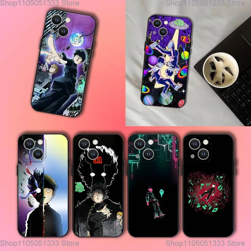 حافظة هاتف M-Mob Psycho 100 أنيمي لهواتف iPhone 17,16,15,14,13,12,11,Pro,XS,Max,XR,Plus,E,SE4,غطاء ناعم أسود صغير