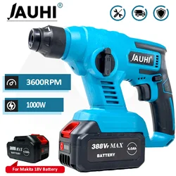 JAUHI-Electric Cordless Rotary Hammer, Electric Drill, Rechargeable, Battery Makita 18v, 1000w, 3600rpm, 8600ipm