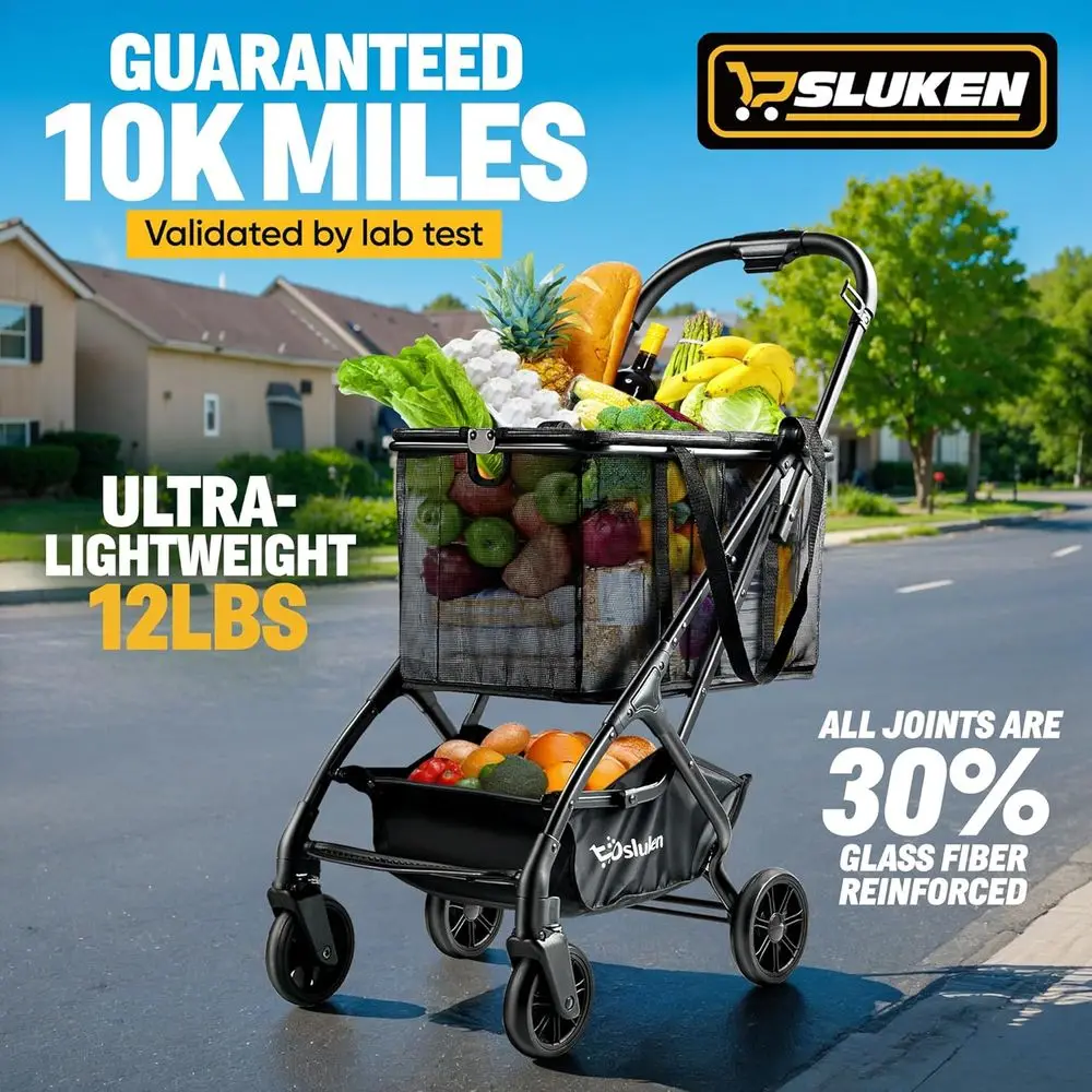 عربة تسوق قابلة للطي بوزن 75 رطل مع عجلات، 360 درجة ° سلة دوارة قابلة للإزالة، محمولة للبقالة والغسيل والتخييم #2