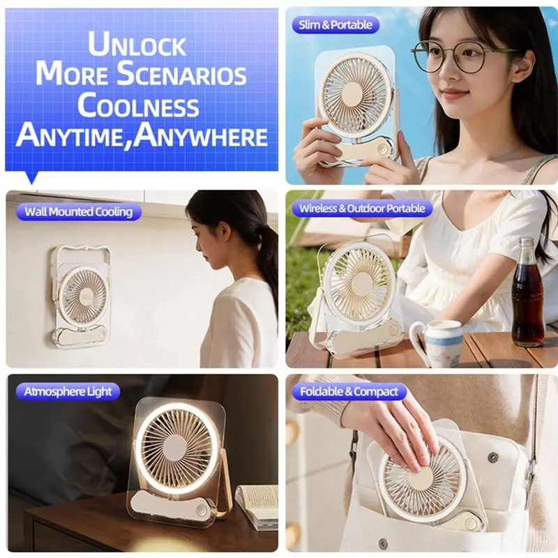 Ultra-Thin Desktop Fan Digital Display USB Charging Strong Wind Silent Card Style Fan Dormitory Small Fan