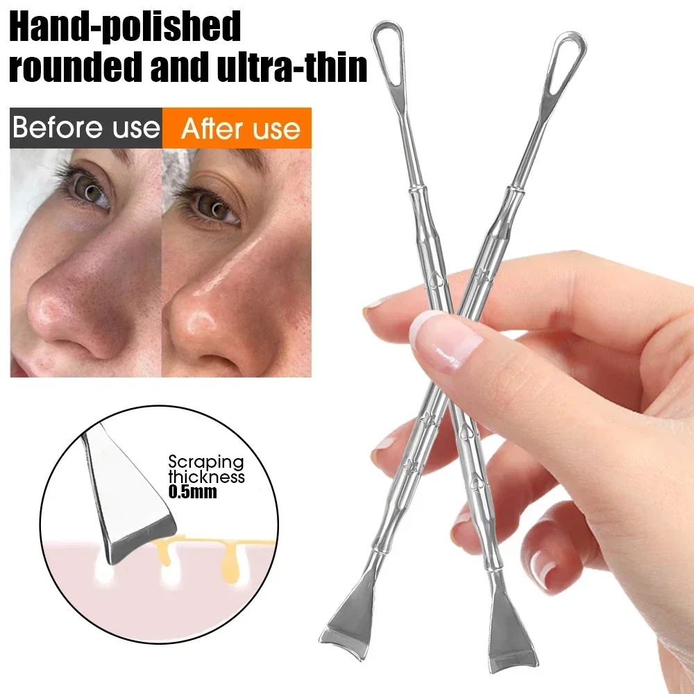 Double-Headed Stainless Steel Nose Blackhead Push Face Scraping Cleaning Flat Push Acne Needle Dead Skin Blackhead Removal Tool