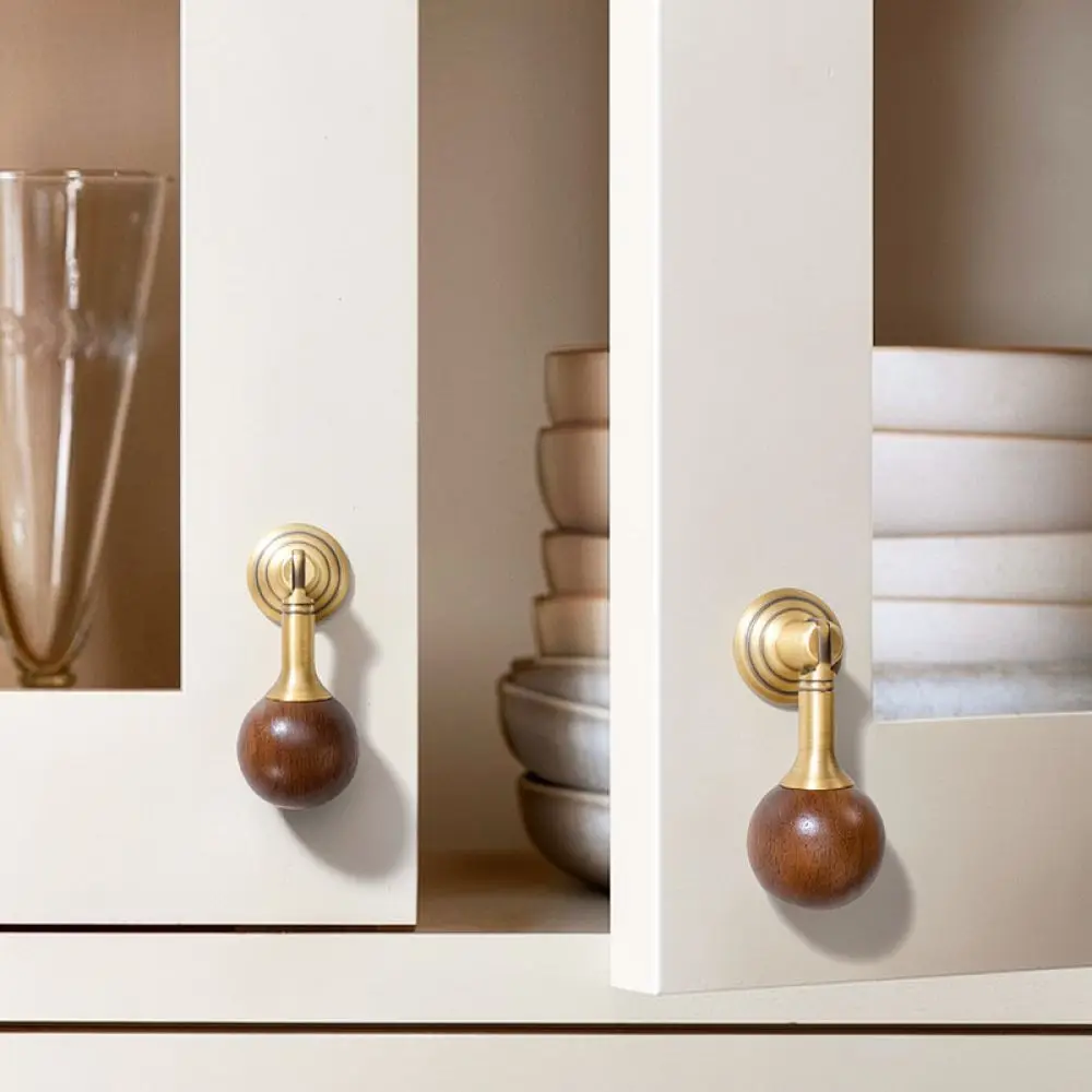 Luxury Walnut Wood Furniture Handles Metal Pendant Drawer Knobs Italian Style Cabinet Hardware Modern Kitchen Cupboard Pulls
