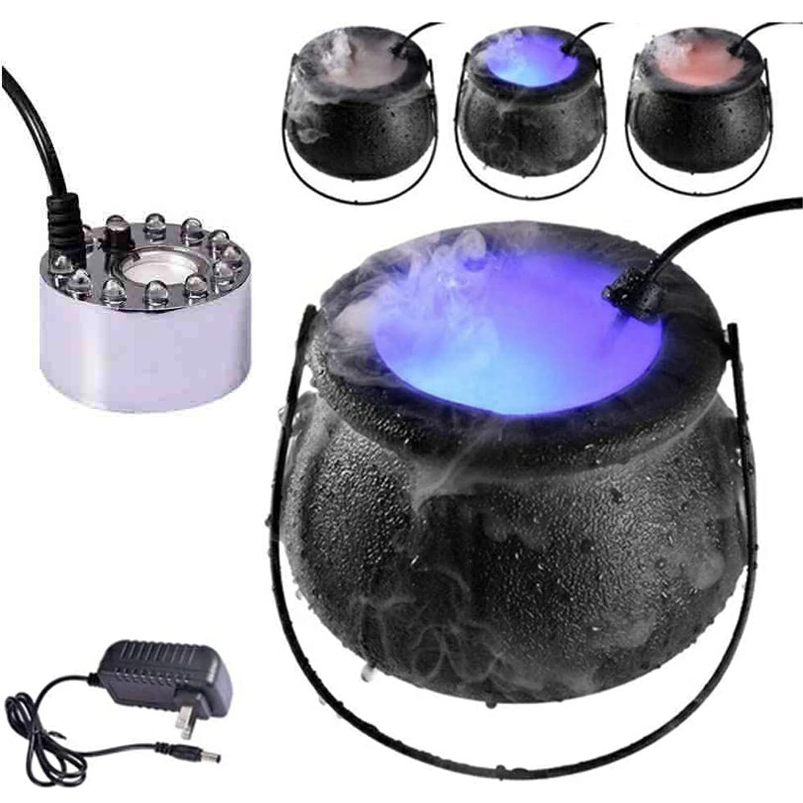 Halloween Mist Witch Pot,Witch Cauldron Fog Maker Water Fountain Fog Machine Colorful Changing Light Halloween Party Decoration