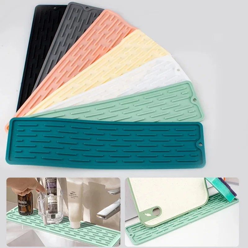Food Grade Silicone Draining Mat, Waterproof Oil Resistant Dish Drying Pad, Dishwasher Safe, 35x8.8cm 55x8.8cm, 6 Colors