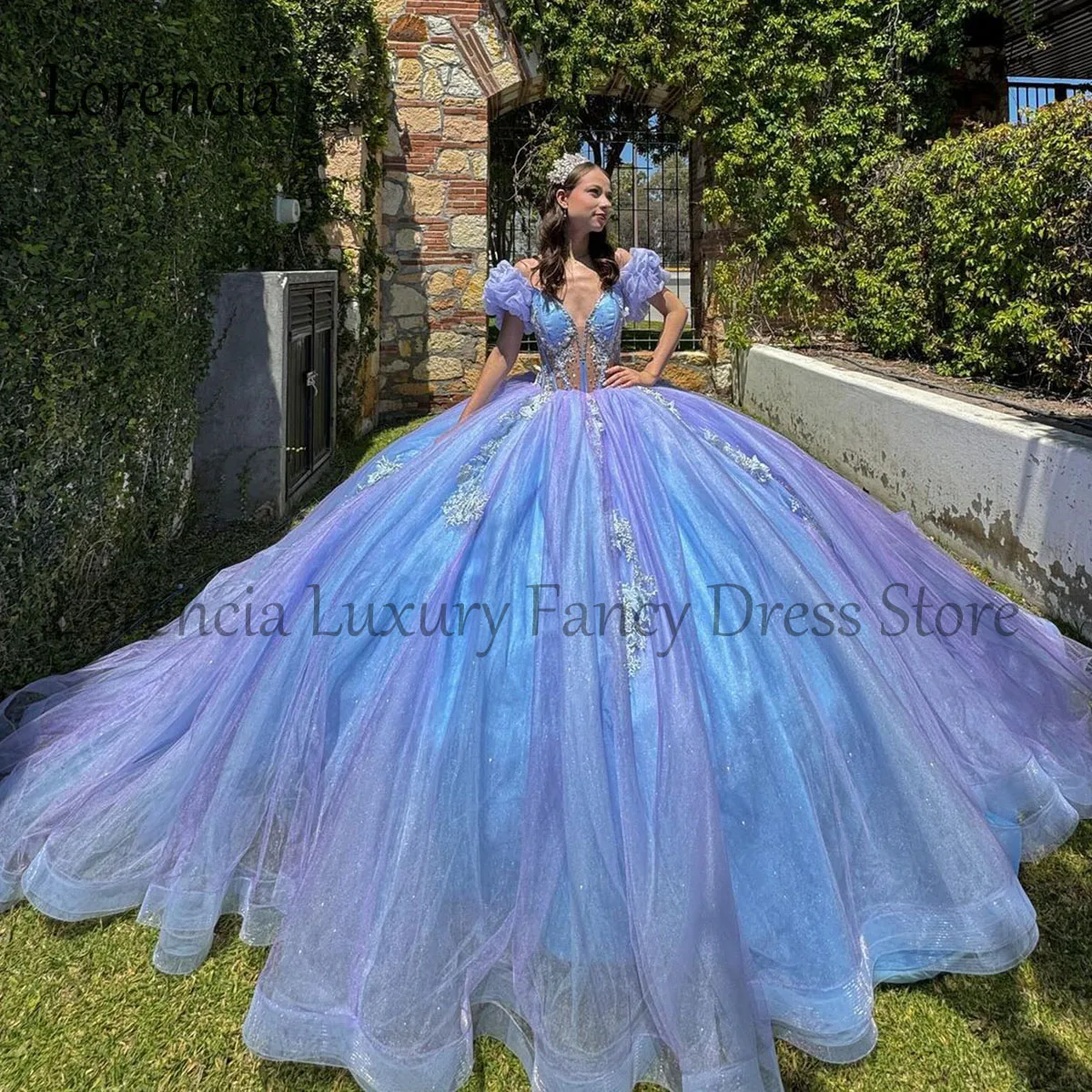 Robe de RhQuinceanera bleue mexicaine, appliques de fleurs 3D, corset perlé en cristal, Sweet 16, robes formelles éducatives, 15 ans, 2024