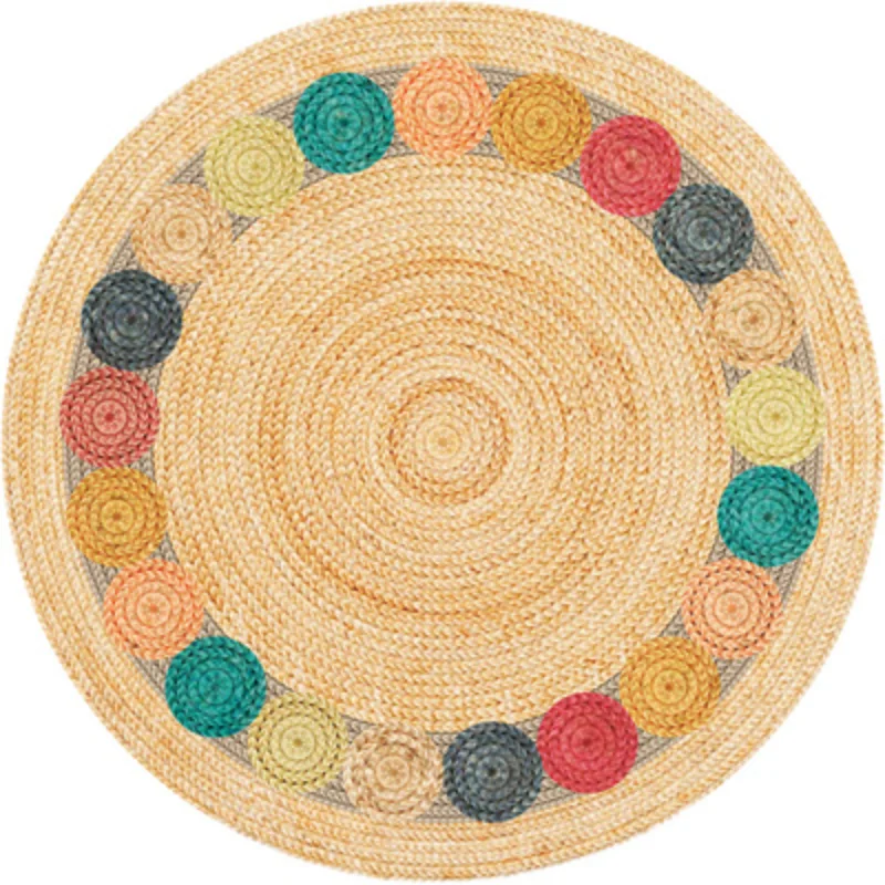 

Jute Carpet Indian Living Room Retro Ethnic Round Rugs European and American Style Home Chair Floor Mat