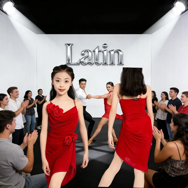 ชุดเต้นรำละตินสำหรับเด็ก ชุดเต้นรำละตินสำหรับเด็กผู้หญิง ชุดเต้นรำละตินอเมริกันสำหรับเด็ก