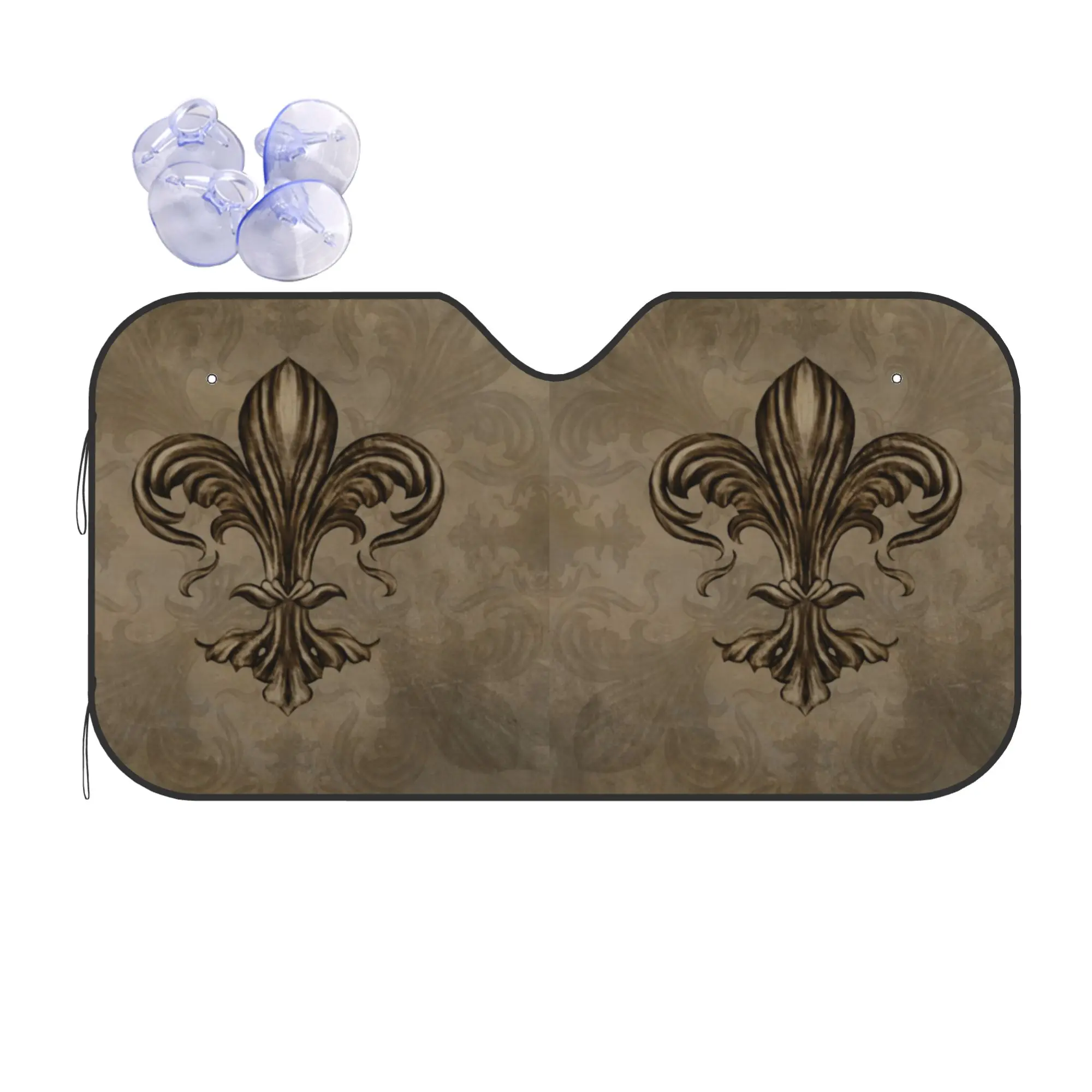 Vintage Fleur De Lis Lily Flower Car Front Windshield Sun Visor Heat Insulation UV Protection Portable Aluminum Foil Auto Visor