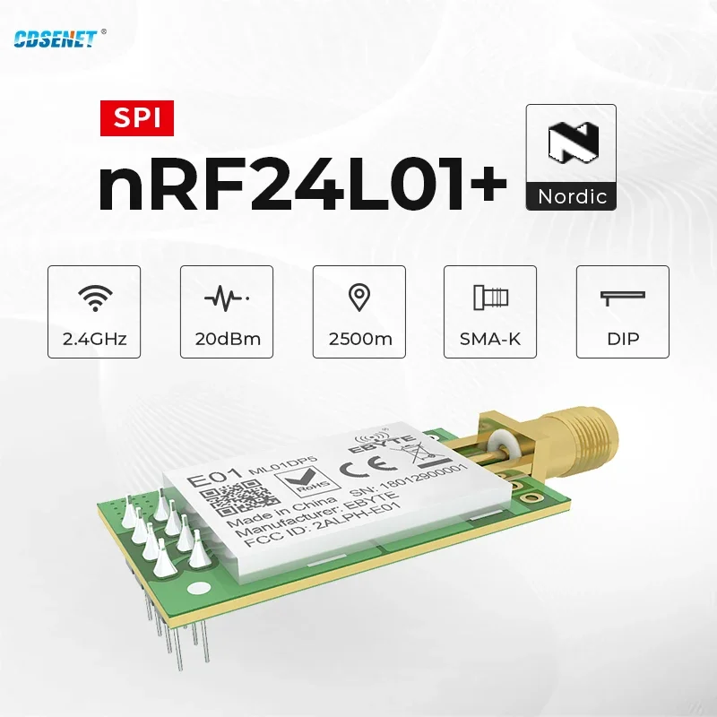 nRF24L01 PA LNA 2.4GHz Wireless RF Module IoT SPI Transmitter CDSENET E01-ML01DP5 20dbm Long Range 2.5KM DIP Smart Home