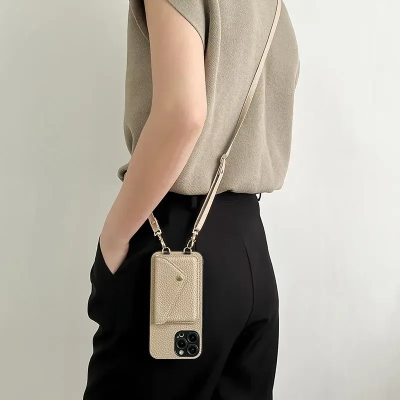 Crossbody Strap Leather Phone Case for IPhone 12 Mini 16E 17 Air 16 15 Plus 17 14 13 11 Pro Max Wallet with Card Holder Cover