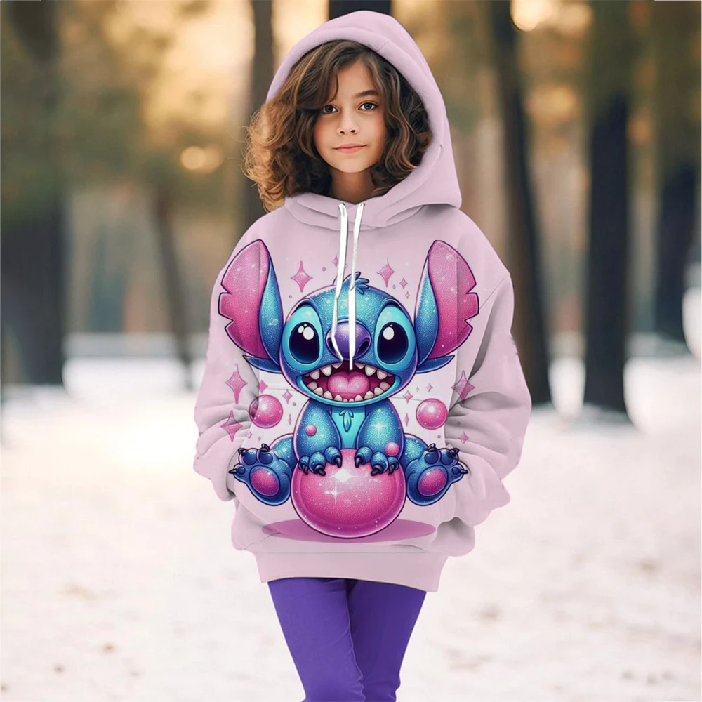 New Stitch Hoodies Girls Sweatshirt Autumn And Winter Long Sleeve Harajuku Pullovers Disney Series Stich Casual Hooded Tops