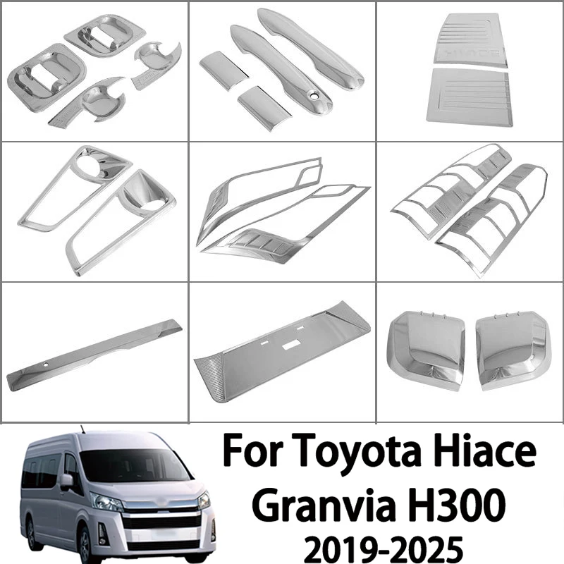 

Для Toyota Hiace Granvia H300 2019-2025: хромированные накладки на задние фонари, дверные ручки, накладки на зеркала заднего вида, внешние аксессуары из АБС-пластика