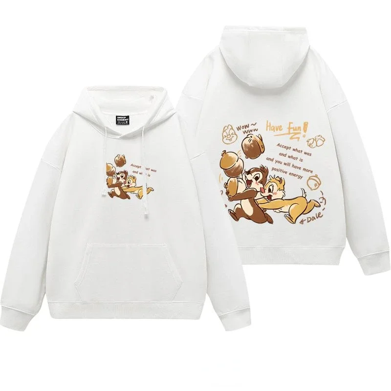 Cute Disney Chip Dale creative cartoon print simple and fashionable velvet thickened soft comfortable loose hooded sweatshirt