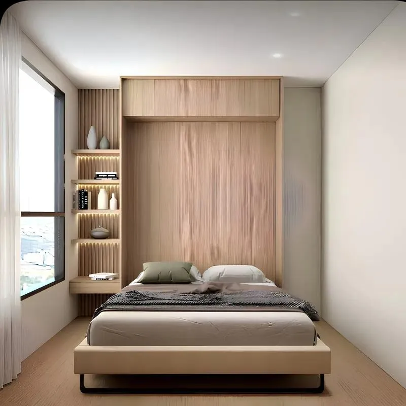Modern Wood Stainless Steel Concealed Space Saving Murphy Wall Bed Modular Foldable Locker Custom Small Size for Living