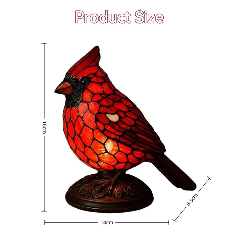 ABKY-新しい手作りの赤い樹脂製の鳥のランプ、寝室の本棚、クリスマスアート装飾ライト装飾、ホームオフィスデスク装飾用