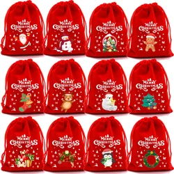 1Pcs Red Christmas Velvet Bags Drawstring Pouch Candy Snack Gift Bag Bracelet Jewelry Packaging Storage Bags New Year 2024 Decor