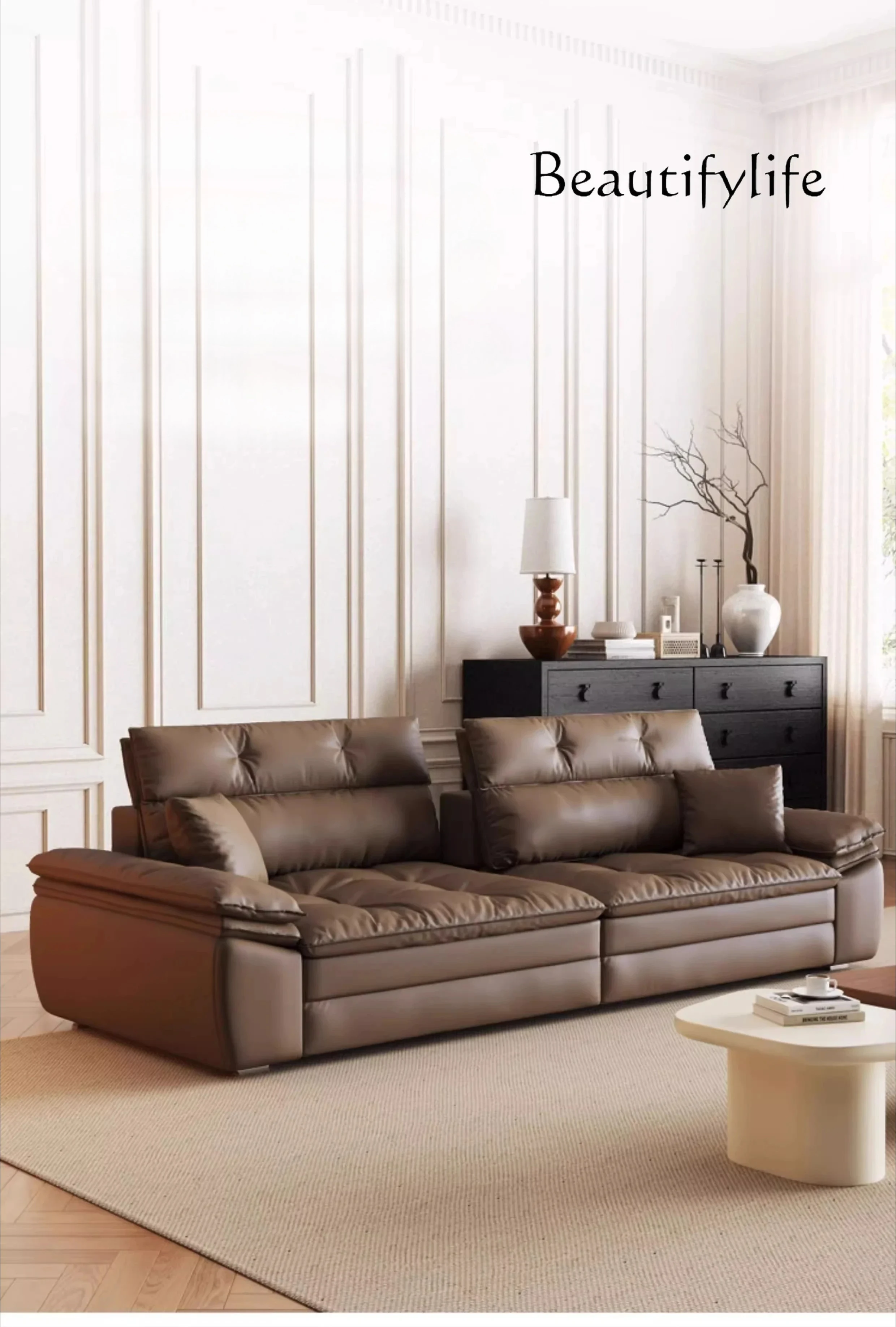 

Backrest head rest removable sofa living room super wide sitting deep ecological leather straight row 2025 new model